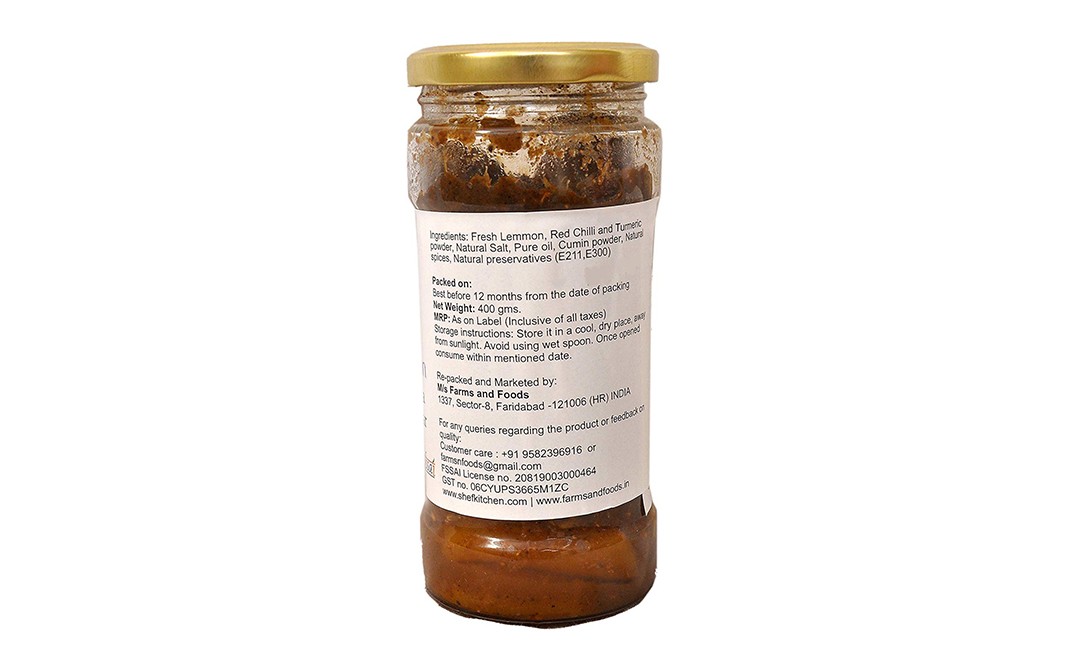 Shef's Kitchen Khatta meetha Nimmbu Achar (Lemon Pickle)   Glass Jar  400 grams